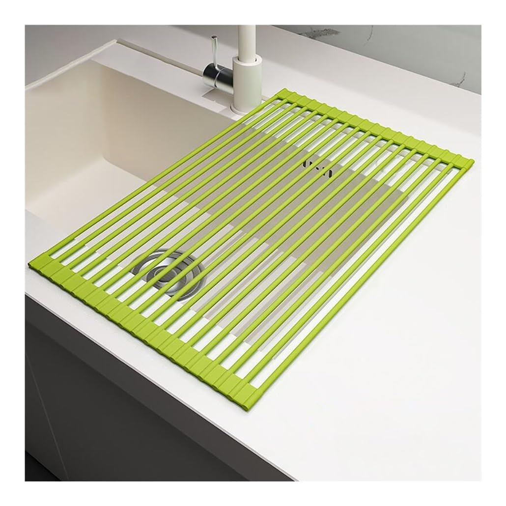 Escurridor de platos enrollable sobre el fregadero de 33, 43 y 52 cm, plegable, envuelto en silicona, antideslizante y resistente al calor. Escurridor de platos multiusos para encimera de cocina.