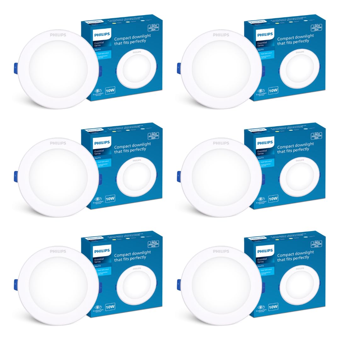 Philips Starfit 10 watt Concealed JB LED downlighter for Ceiling with 3 inch Cut-Out (Cool Day Light, Pack of 6), White