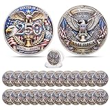 Whimsibelle 24 Pcs 250th Anniversary Commemorative Coins USA Eagle and Patriotic Challenge Coin 250th Merchandise for Celebration Display Collectors Gift for Patriot's Independence Day