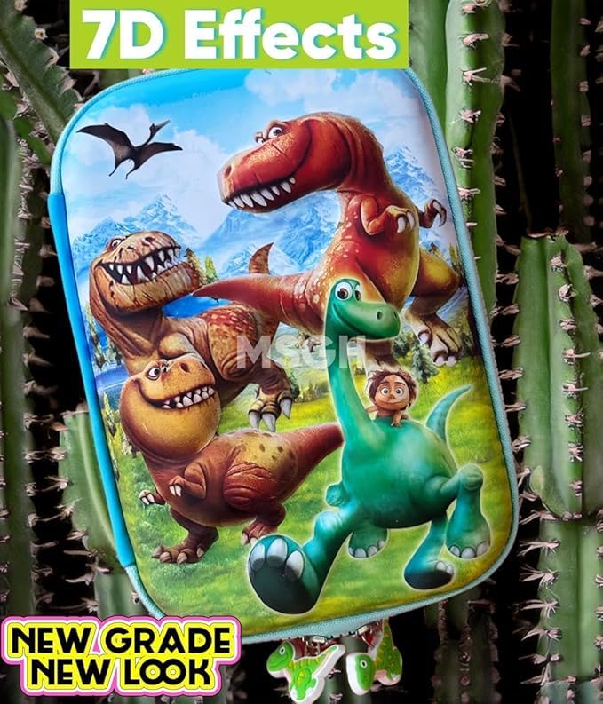 Image of Canvas 7D Dragon Dinosaur Animal Pen Pencil Case with Multi Compartments, Compass Box Pouch for Kids, School Students Stationery Items Geometry Box Cosmetic Zip Pouches Bag (Multicolor)