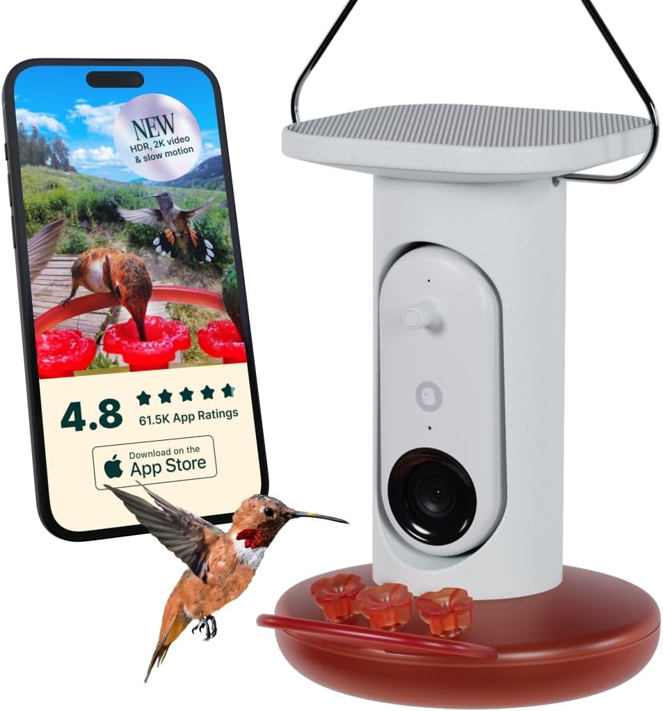Birdbuddy Smart Solar Pro Hummingbird Feeder with Camera – AI Bird Identification, 2K Video, 5MP Photos, Outdoor Hanging, Gift for Bird Watching