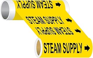ComplianceSigns.com Steam Supply (Black Legend On Yellow Background) ASME A13.1 Pipe Label Decal, 12 inch x 30 ft. with 1.25 inch Letters on Vinyl