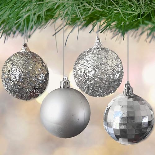 Miniatura 6 de Adornos de bola de Navidad plateados, 32 piezas, decoración navideña inastillable, juego de bolas colgantes, cada uno mide 2 3/8 pulgadas