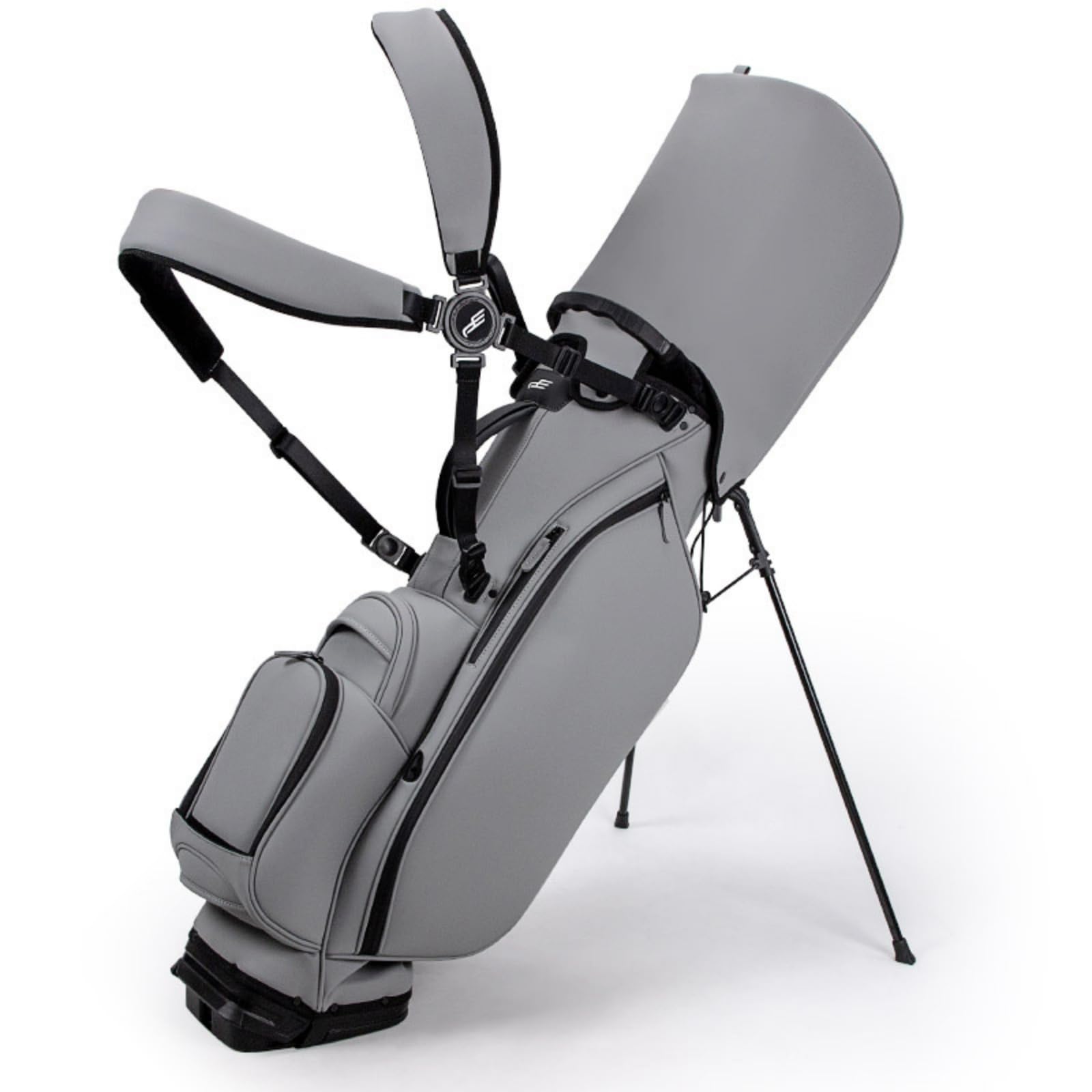 Qianly Golf Standbag viel Stauraum Standbag stabil Tragetasche mit Standbeinen für Golfspieler, Grau