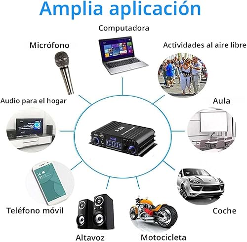 Miniatura 6 de Amplificador estéreo Bluetooth 5.0 de 4 canales, amplificador de potencia HiFi de 50 Wx4, 1200 W máximo, USB/SD/FM, receptor de audio doméstico
