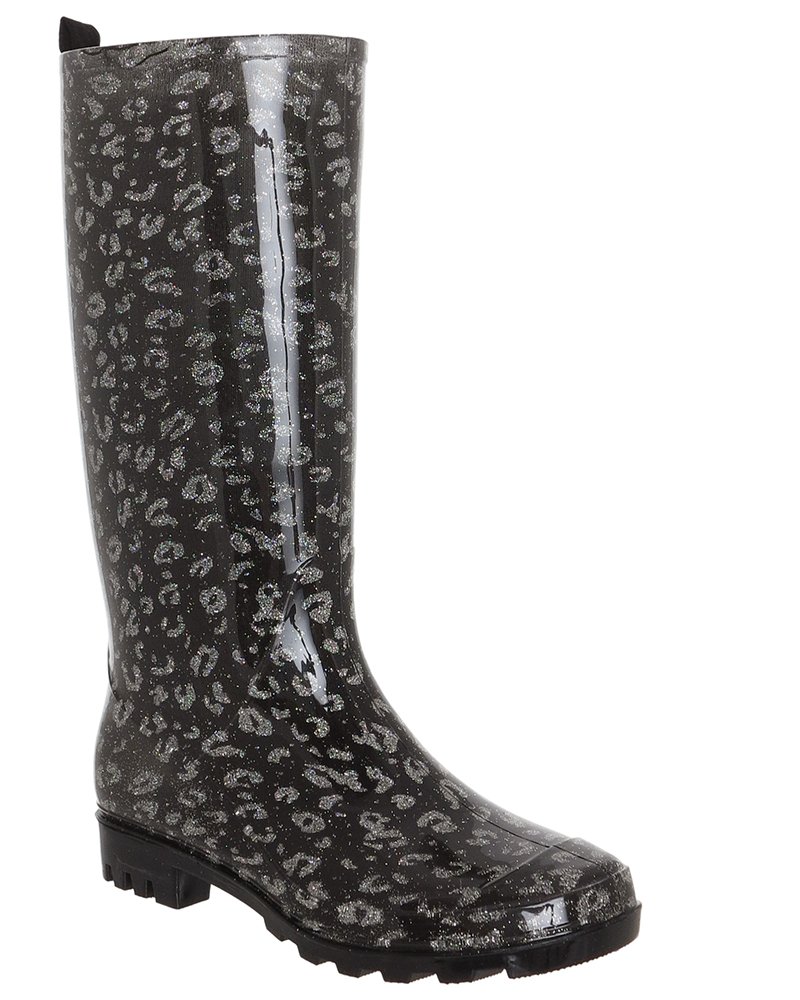 Capelli New York Shiny Glitter Printed Leopard Jelly Rain Boot