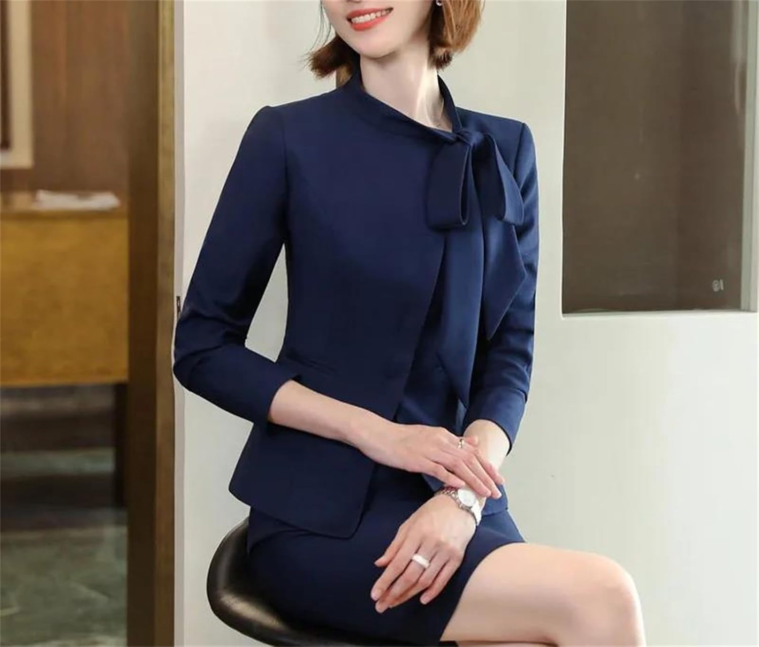 Women’S Solid Suits Business Long Sleeve Formal Blazer and Skirt Office Ladies Work Wear Blazer and Pencil Skirt Sets