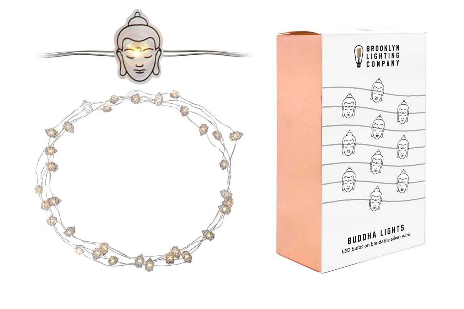 12 Foot LED Wire Lights Strip with 36 Buddha Head Shaped Bulbs Battery Operated String Lights (12FT, Buddha Head)