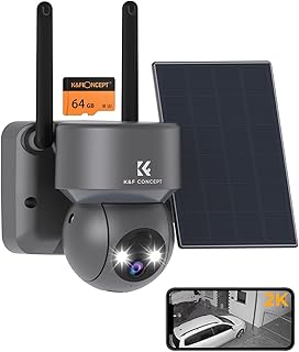 2K HD Security Cameras Wireless Outdoor, K&F Concept WiFi Camera Surveillance Exterieur with Color Night Vision, Solar Powered 360° PTZ Waterproof Camera, PIR Motion Detection, with 64G Micro SD Card