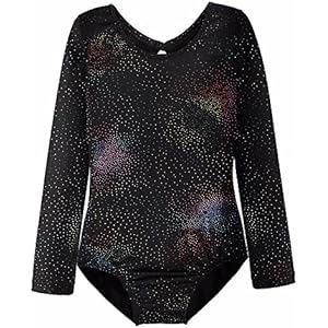 HOZIY Leotards for Girls Ballet Gymnastics Sleeveless Long Sleeve Colorful Sparkles Aqua Blue Pink Purple Solid 3-4T Long Sleeve-black