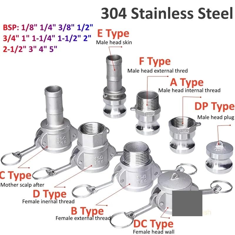 304 Stainless Steel 1/2" 3/4" 1" 2" 5" Female Male Camlock Fitting Adapter Barb Quick Disconnect for Hose Pump A-F(C and F Type,G4)