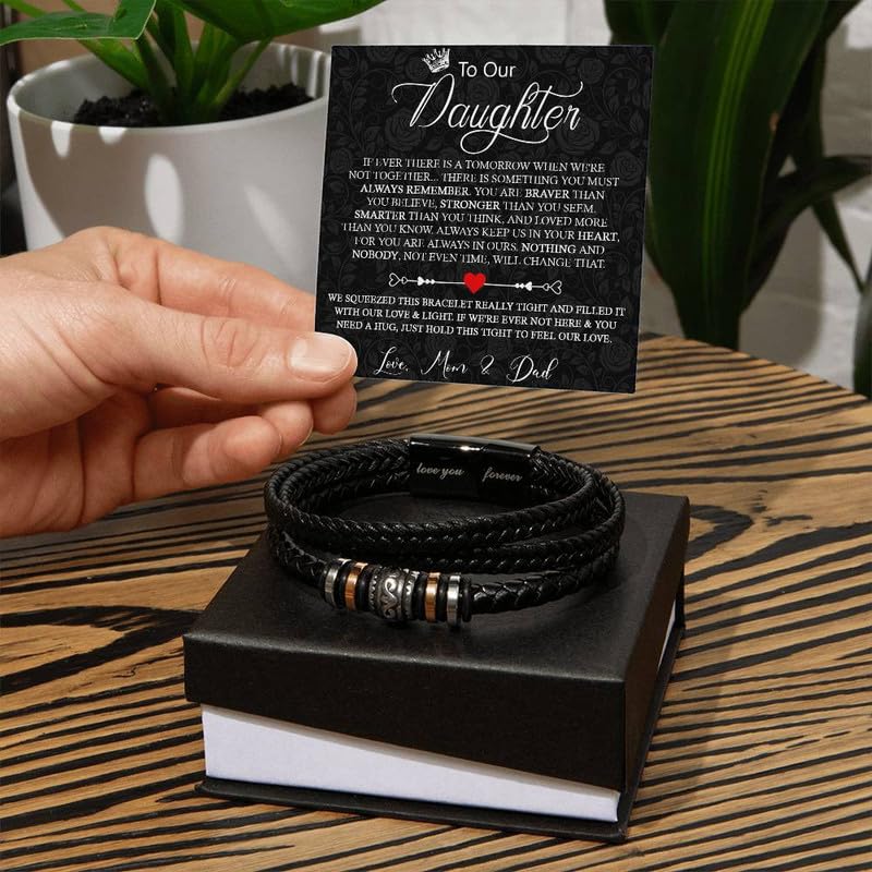 Braided Vegan Leather Bracelet & Sentimental Message Card Gift Set for Daughter4