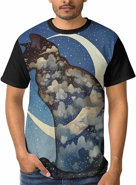 Amazon Co Jp メンズ Tシャツ 半袖 プリントtシャツ 夜空の星 月 猫 ネコ柄 ティーシャツ 丸首 トップス 男性用 Tシャツ 上着 ファッション カジュアル おしゃれ スポーツ 快適 柔らかい 軽い 夏服 無地 プリント 速乾 通気性 父の日 S 3xl ファッション