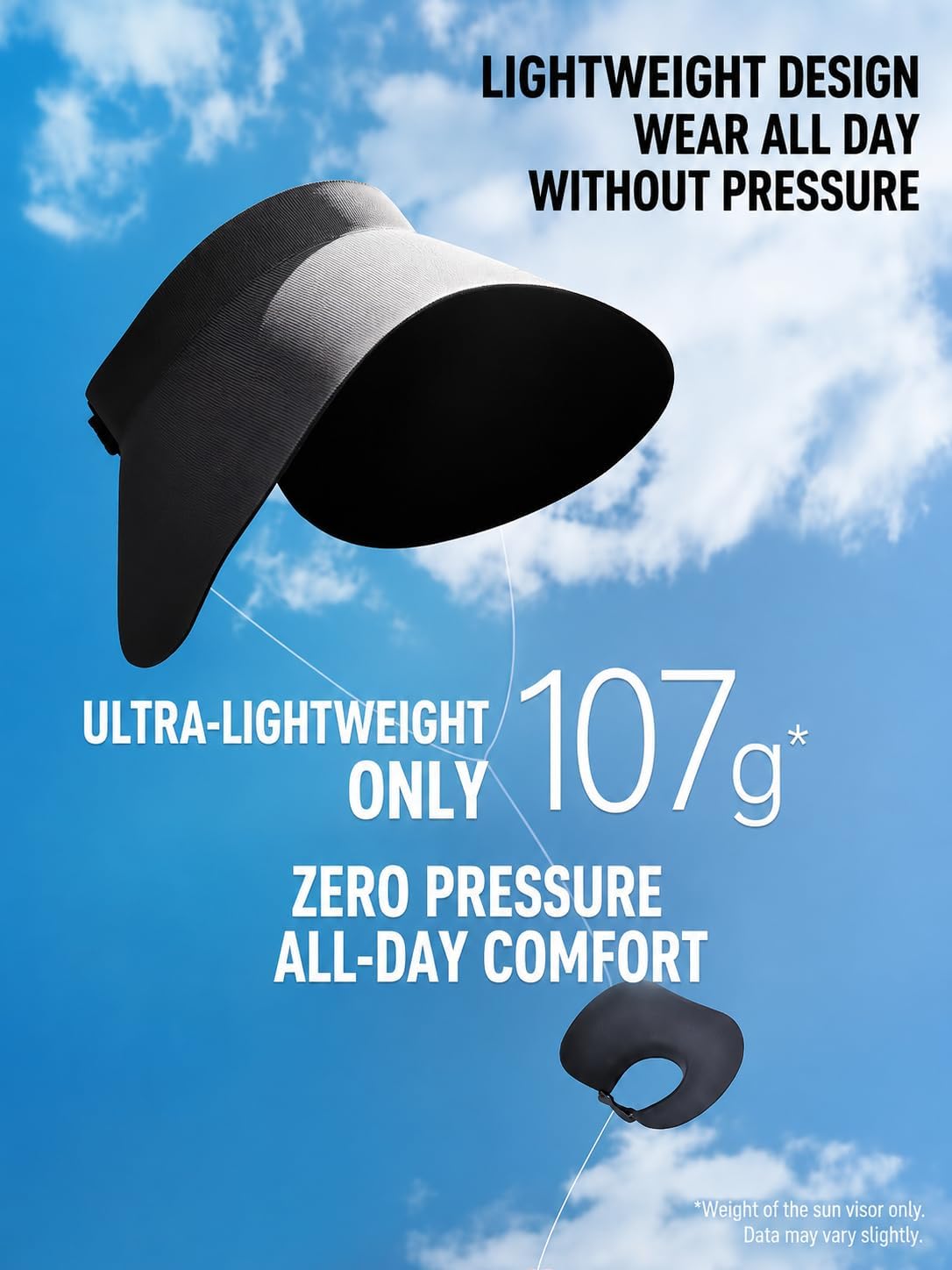 3.8 Oz Ultra Lightweight Wide Brim Women Sun Visor Hat UPF 50+ Roll Up Beach Cap 5.5” Brim Adjustable Shade for Hiking Golf