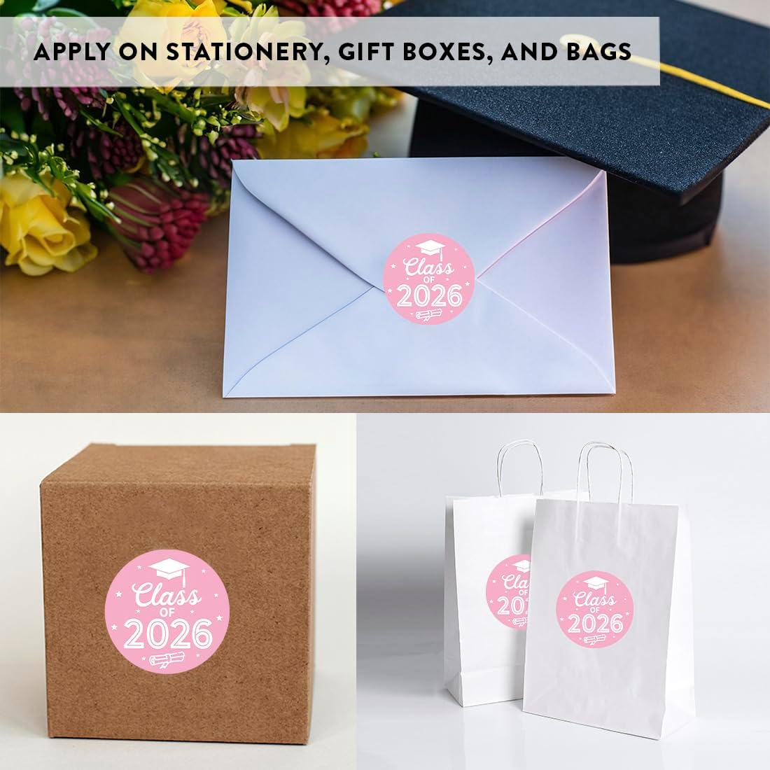 Andaz Press Pink 2026 Graduation Stickers for Graduation Party Favors for Guests, Envelope Seal, Class of 2026 Stickers, Graduation Favors, Bulk 40 Pack, 2 Inch, Made in The USA