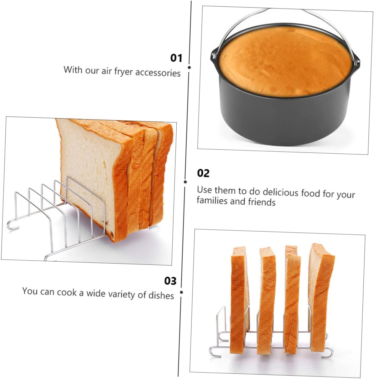 PRETYZOOM 6pcs Air Fryer Accessories Set Non-stick Baking Pan Pizza Tray Rack Frying Pan Set Multi-use Kitchen Tools