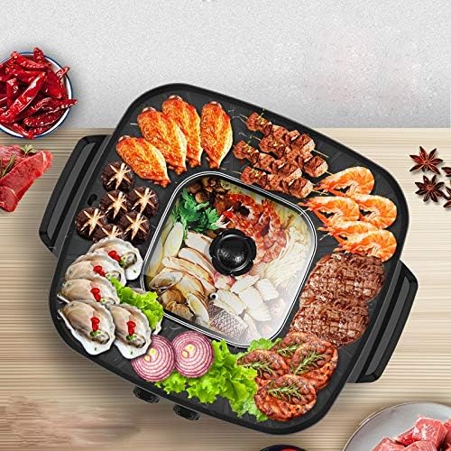 Multifunctional Electric Griddles Non-stick Aluminium Alloy Baking Pan with Soup Pot Smokeless BBQ Roasting Machine