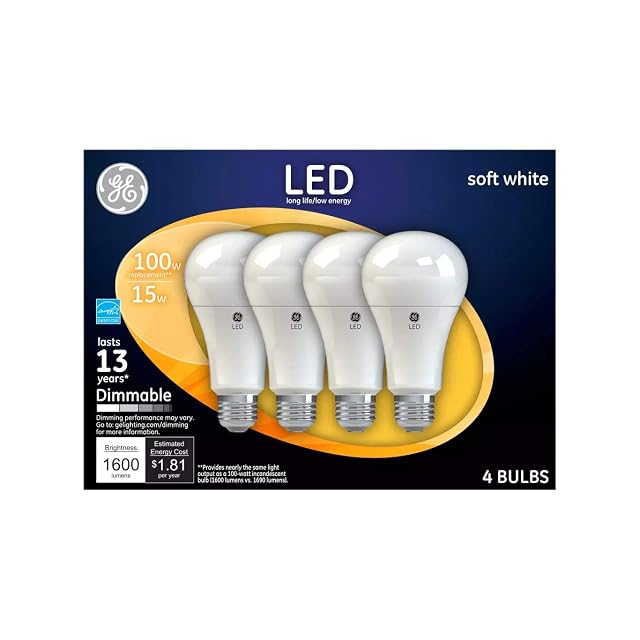GE Soft White 100W Replacement LED General Purpose Light Bulbs A19 4 Pack