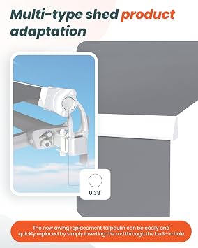 AECOJOY Retractable Awning Fabric Replacement 10x8FT, Without Frame, Grey | Sunsetter Canopy Cover for Patio Awning,280g/m2 Polyester Fabric, with Valance for Outdoor, Yard, Deck, Balcony, Pool