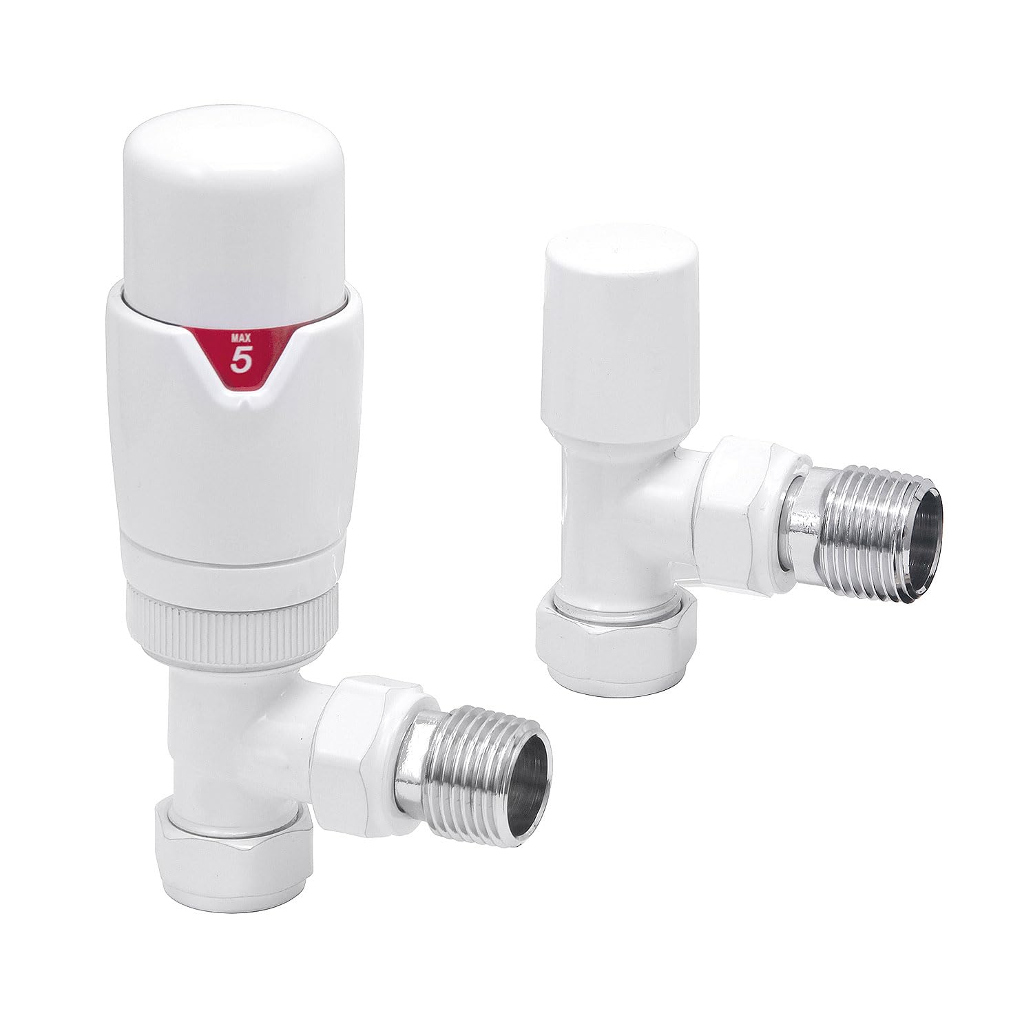 Ecospa White - Angled White Angled Trv Thermostatic Radiator Valve Pack (Pair)