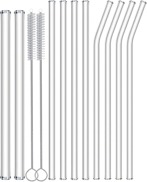 NAFENDER Glass Straws Reusable Drinking Straws 2 Wide Smoothie Straws & 4 Bent Straws & 4 Straight Straws with 2 Cleaning Brush