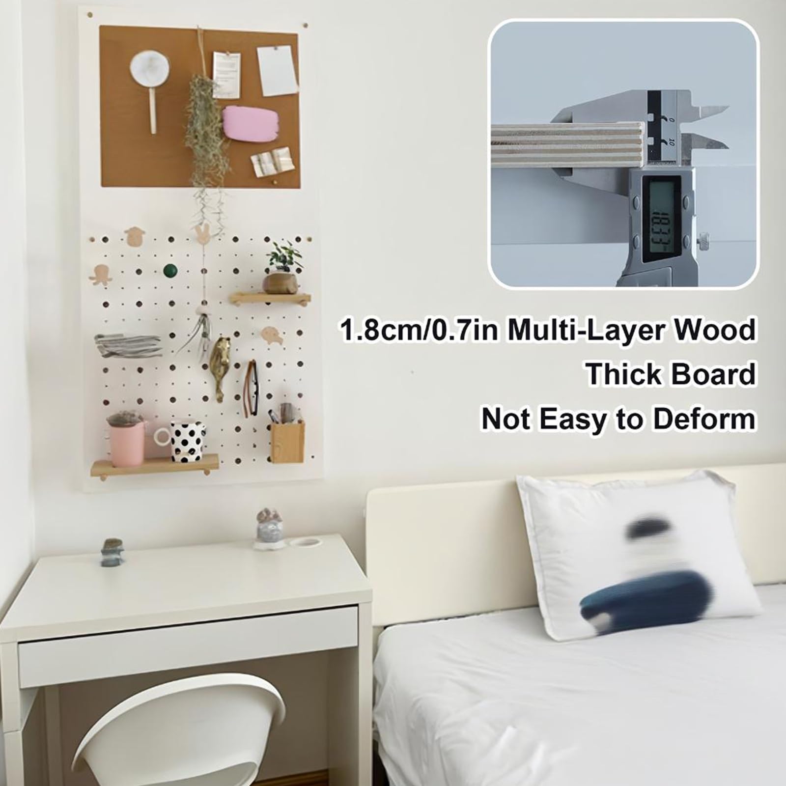 Kombinations-Organizer-Set aus Holz für Pegboard, Multifunktionale Stecktafel für Wand-Organizer, Bastelorganisation, Ornament-Ausstellung(White)