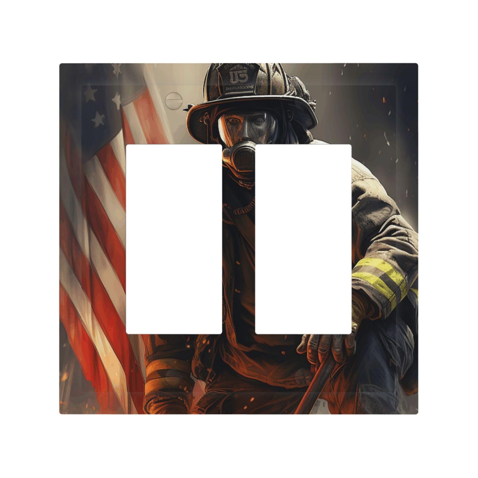 2-Gang Decorator Wall Plate Patriotic Firefighter Light Switch Cover Double Toggle Receptacle Wall Plate Mid Size 4.9" x 5" Wallplate Unbreakable Polycarbonate Outlet Faceplates Covers