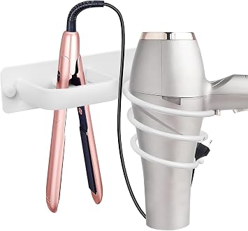 YUET Hair Dryer Holder Hairdryer Station Wall Mounted, White