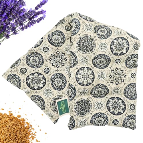 Saco Semillas Microondas - 50x15cm Semillas y Lavanda, 100% Algodón - Saco de Semillas para Microondas - Bolsa térmica Calor y Frío - Estampado Mandala (Mandala Ébano)