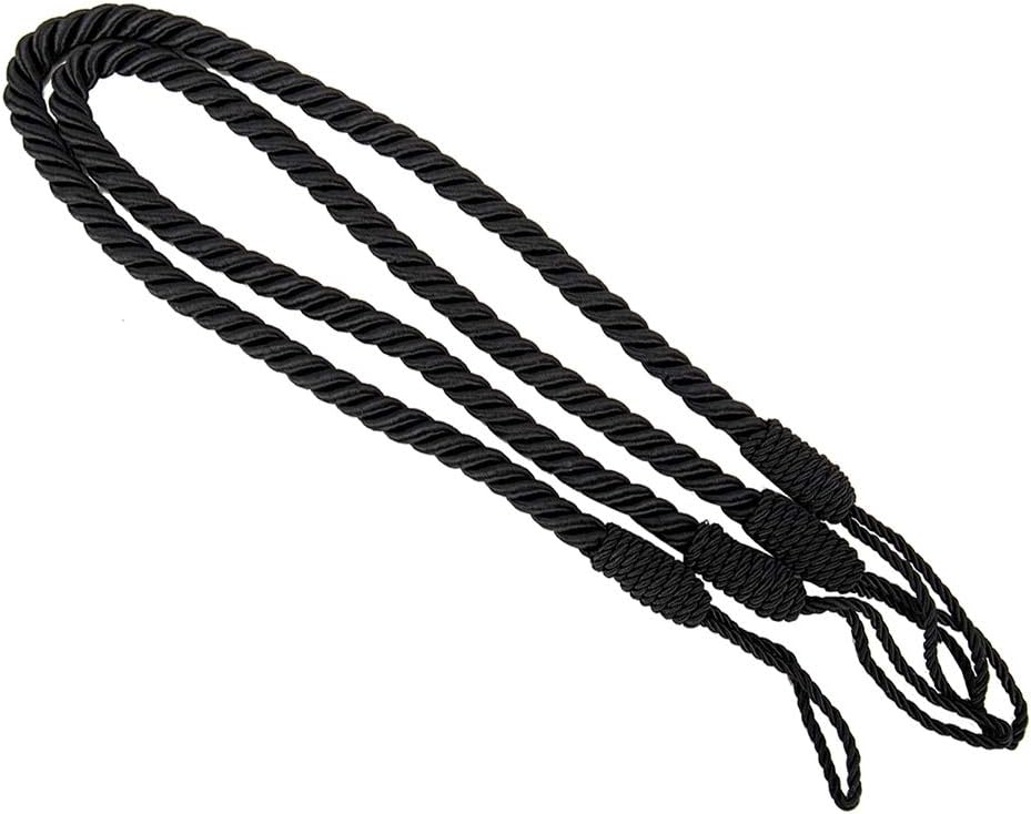 Comficent Rope Tiebacks Jute Hessian Curtain Rope Clips Holder Holdbacks Tieback x Pair (Black)