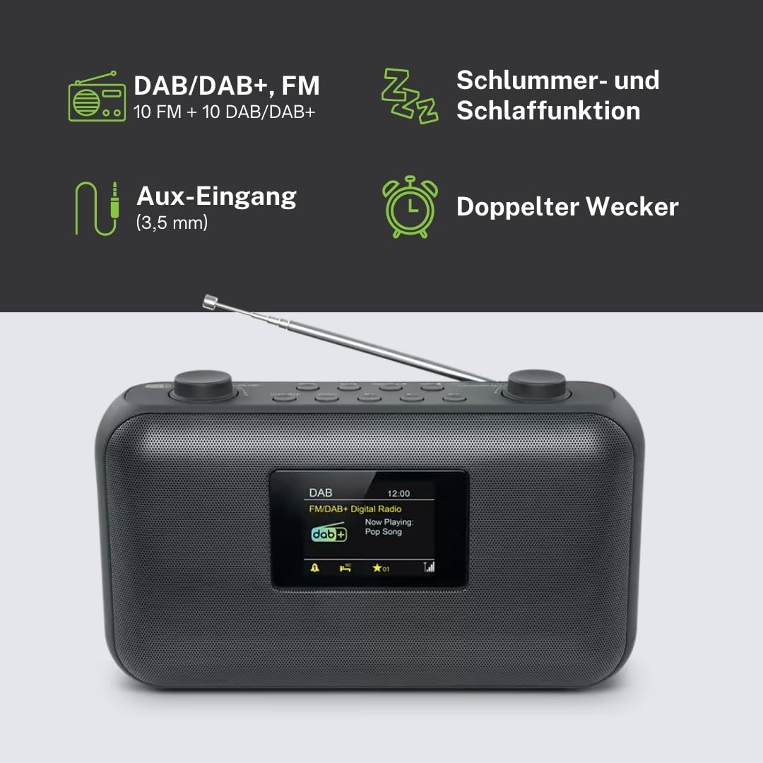 Muse Radio, Dab+ FM PLL, Pantalla LCD TFT, MUSE - (M-118 DB) Reloj, Alarma Doble, repetición, sueño s, función de presentación de Diapositivas, Gris Oscuro