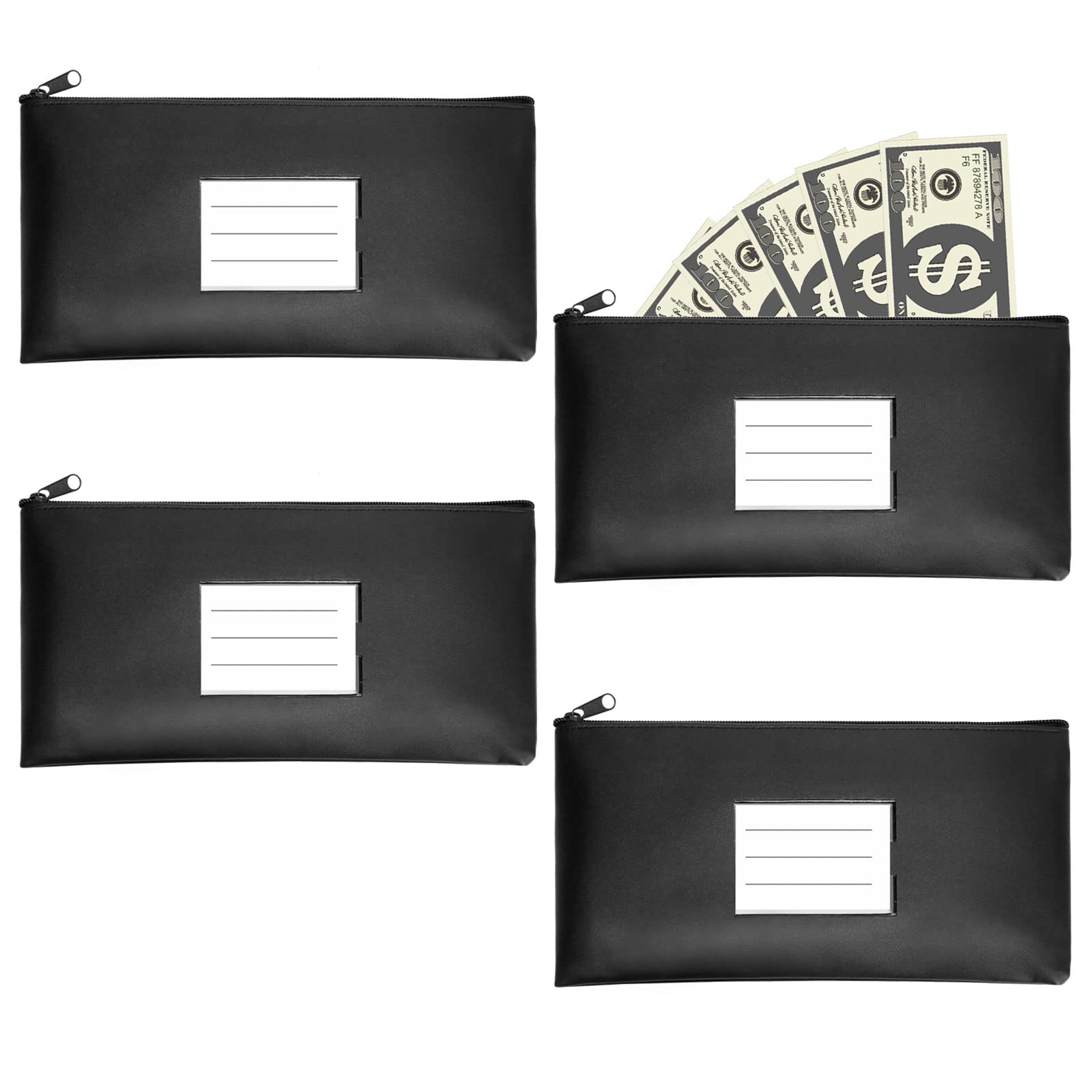 UMILKI Lot de 4 sacs bancaires avec fermeture éclair, 29 x 16 cm, en polyuréthane, porte-monnaie, porte-monnaie, porte-documents avec fermeture éclair