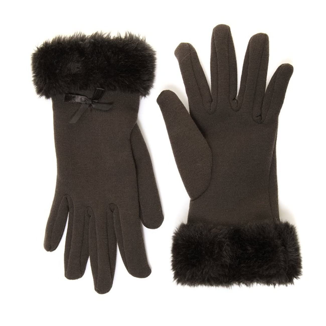 JMC LADIES BLACK GLOVES WITH FAUX FUR CUFF (Black)