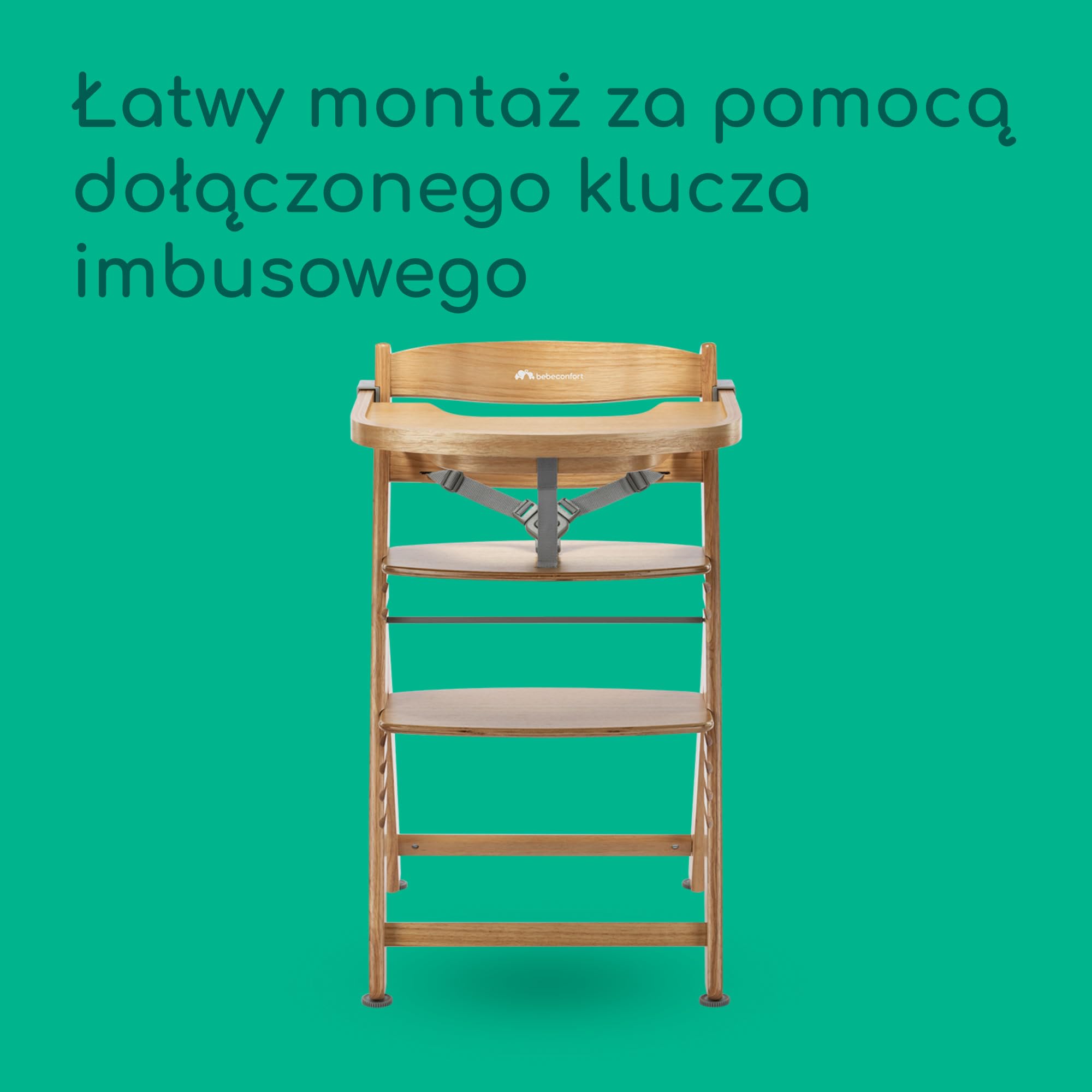 Bebeconfort Timba 2 Krzesełko Dziecięce Drewniane, 6+ Miesięcy, Do 110 kg, Ergonomiczne Krzesełko do Karmienia, Pasuje do Wielu Stołów, Wyjmowana Taca, Regulowane Siedzisko i Podnóżek, Natural Wood