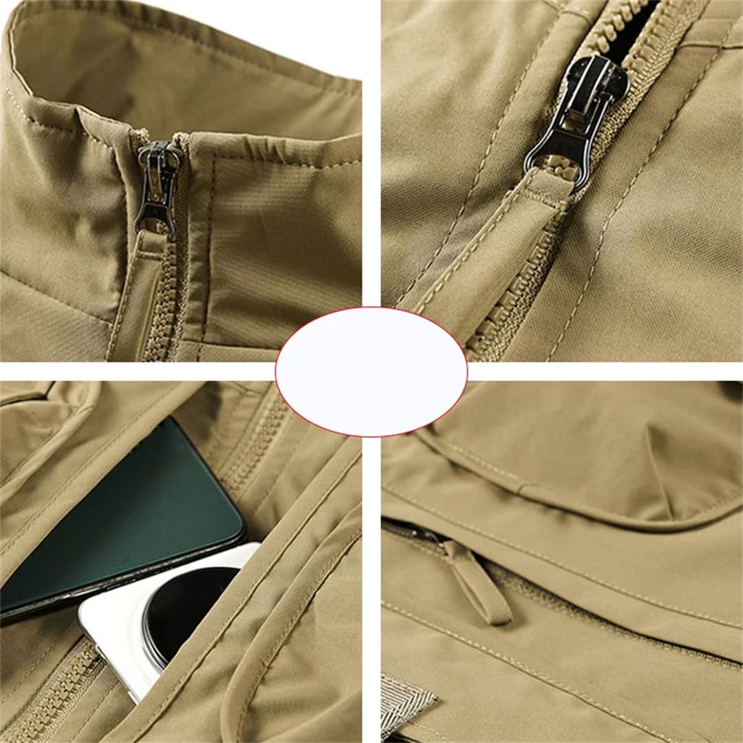Gilet da uomo senza maniche per il tempo libero all'aperto con colletto in piedi molte tasche tinta unita sottile gilet