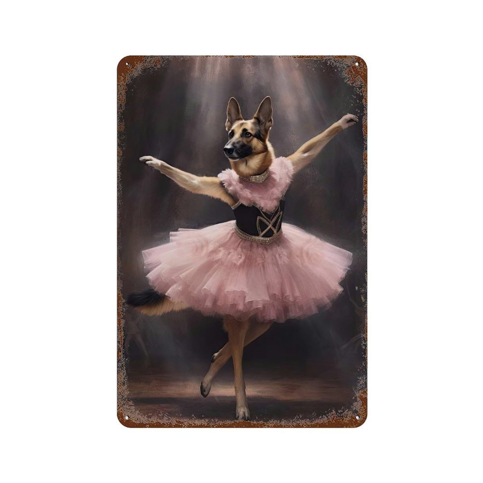 Rust Effect German Shepherd Ballerina Vintage Metal Tin Sign 11.8"x7.9", Decorative Metal Wall Art for Office, Studio And Wall Decor