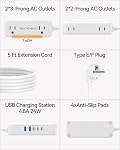 Adaptateur de prise européen, 4 AC Sorties 5 USB Ports (3 USB-C), Type E/F Plug Adaptateur pour le Canada vers l'Europe Allemagne France Espagne Grèce Italie Cruise Travel Essentials, 5Ft