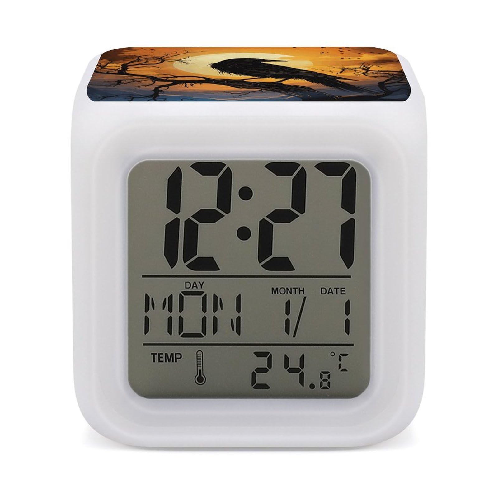 Mini relojes para dormitorio con pantalla LED transparente y lectura de temperatura