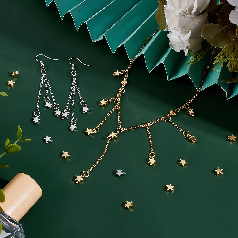 PH PandaHall 100pcs 18K Gold Plated Star Beads Twinkle Star Beads 6mm Stars Shaped Craft Bead Golden Silver Bracelet Bead for Jewelry Making Craft Necklace Earring, 2 Colors - Image 4