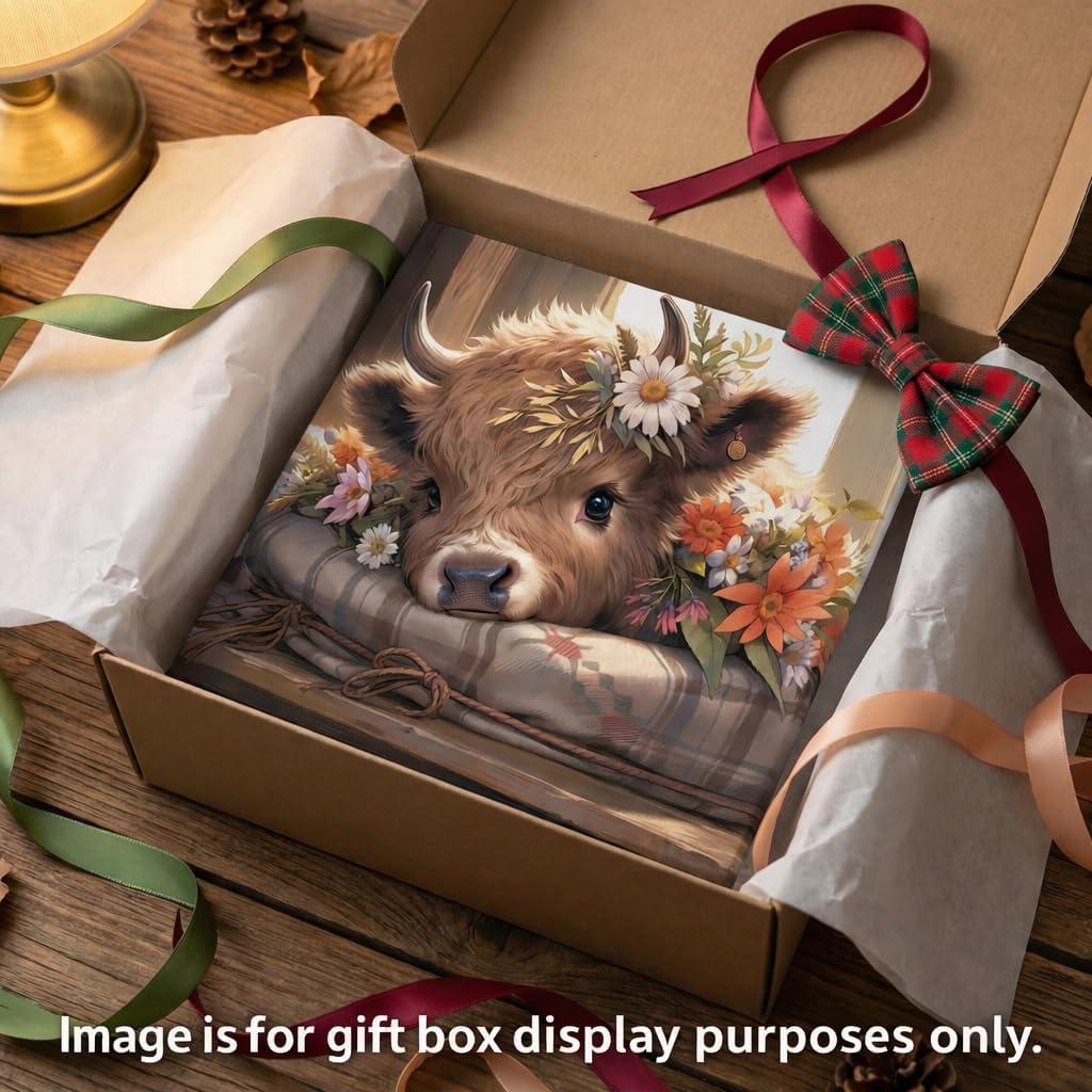 VeeFeng Cute Highland Cow Baby Canvas Wall Art Rustic Farmhouse Daisy Print Wall Decor Picture Amiable Baby Calf Poster Home Decoration Aesthetics forAny Scene Such As Bedroom and Living nursery Room