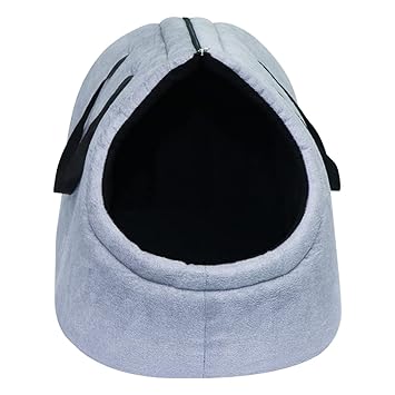 Mellifluous Premium Soft Velvet Fabric Handle Bag Style Zipper Cat Pet Toy Dog Hut Length 40 cm Width 35 cm Height 30 cm (Small, Grey-Black)