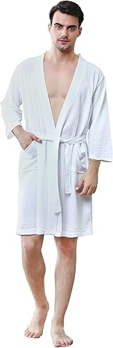 Bata de baño tipo kimono ligera hasta la rodilla para hombre, bata de ducha para spa
