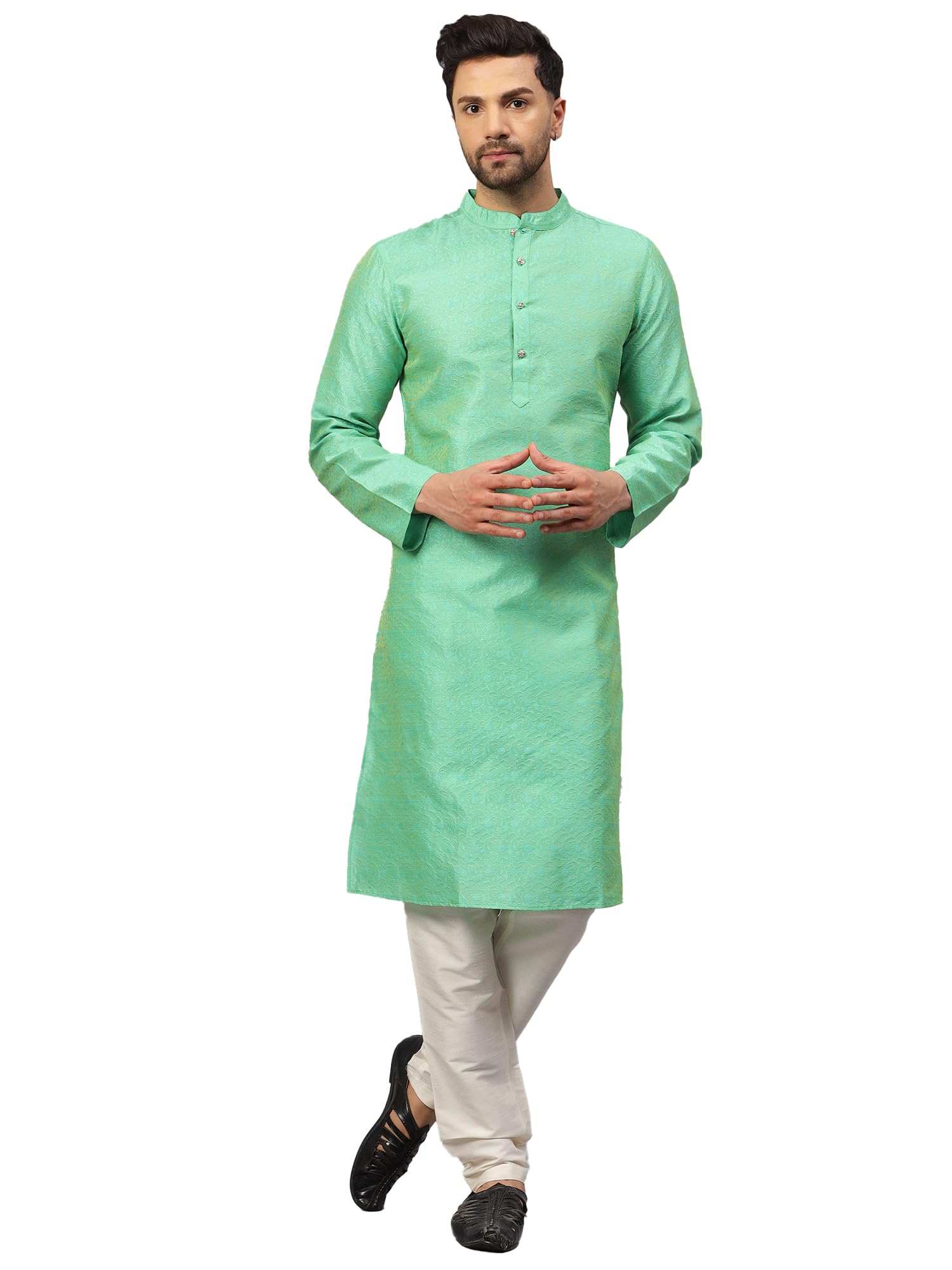 LATEST CHIKAN Men's Cotton Silk Blend Kurta and Pyjama Set