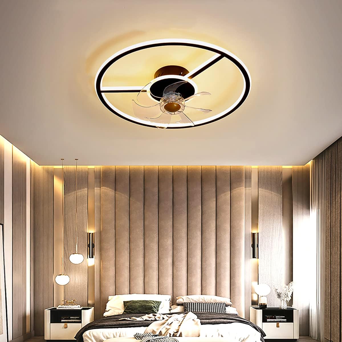 YUEGOO Ceiling Fans with Lamps,Remote Control Ceiling Fans with Lamps,Ceiling Fan with Lighting Led Light Ceiling Fan Chandelier Ceiling Fans with Lamps,for Bedrooms/Black