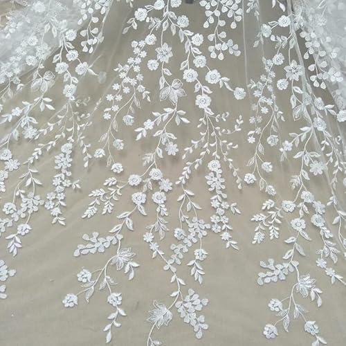Luxurious Ivory White Tulle Lace Fabric - 51" Wide Embroidered Floral Mesh for Elegant Wedding Dresses, Table Decor, and DIY Creations (3 Yard) 6 Luxurious Ivory White Tulle Lace Fabric - 51" Wide Embroidered Floral Mesh for Elegant Wedding Dresses, Table Decor, and DIY Creations (3 Yard) - Image 5