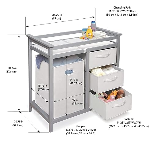 Miniatura 2 de Badger Basket - Mesa moderna para cambiar a los bebés, con canasta para la ropa sucia