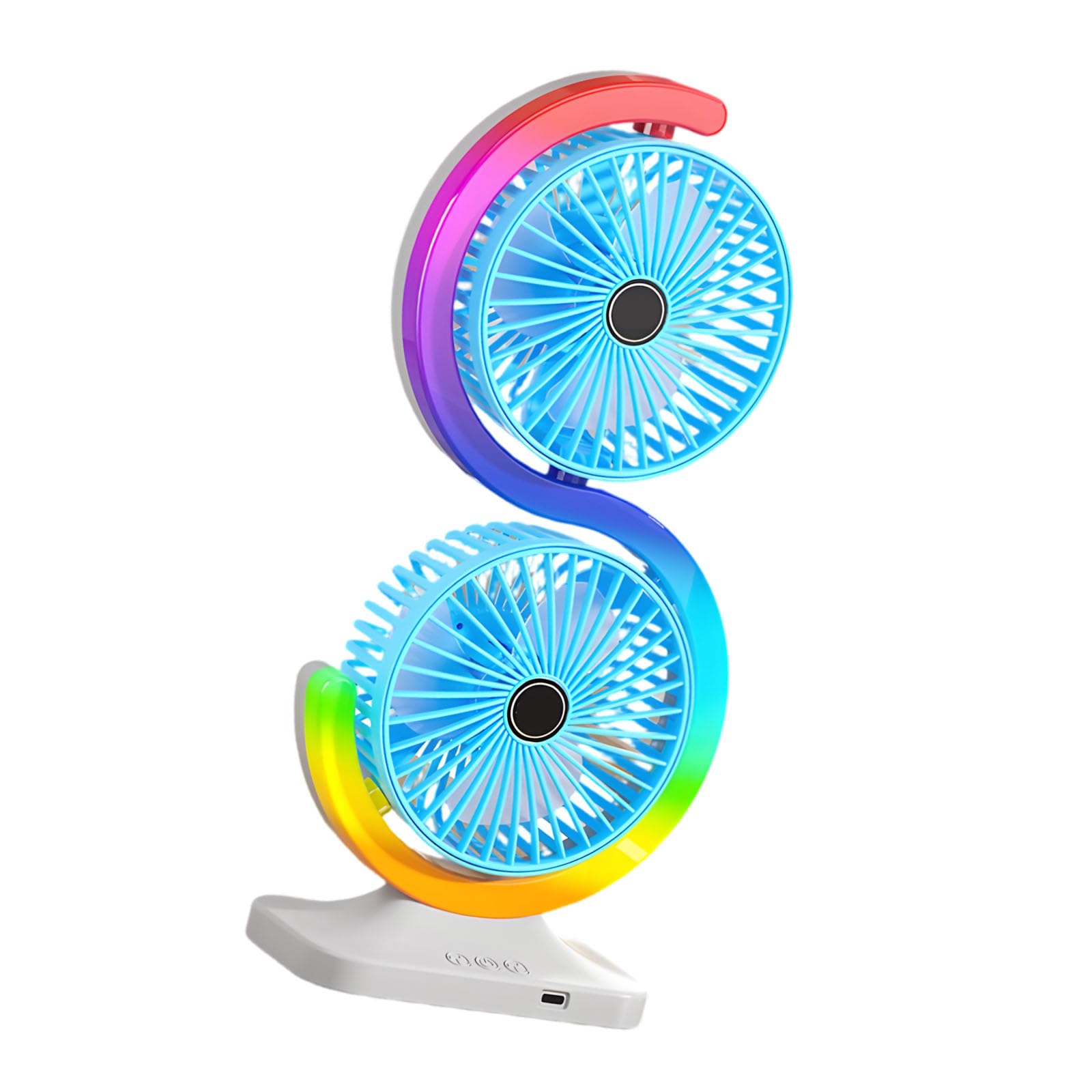 Ventilateur USB de table double tête avec 5 vitesses et 9 couleurs