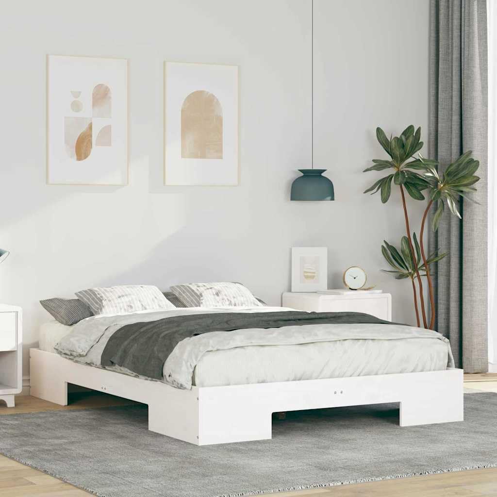 Marco de cama de madera maciza de pino blanco 135 x 190 cm con espacio de almacenamiento y plataforma estable, juego de dormitorio moderno para colchón cómodo y uso a largo plazo