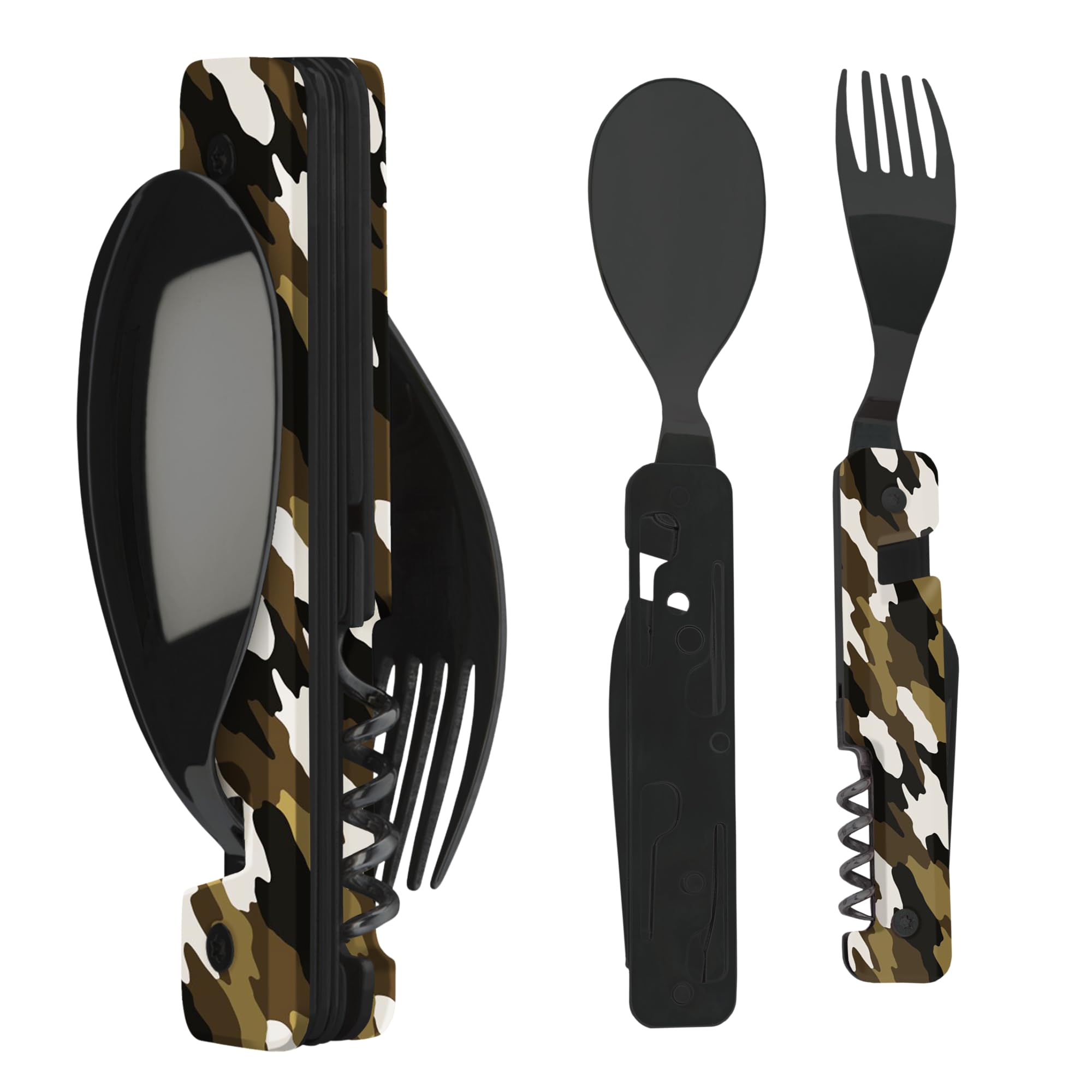 Akinod 6-in-1 Camping Cutlery Set – Multifunctional Stainless Steel Knife, Fork, Spoon with Corkscrew, Can & Bottle Opener, Compact Gadget for Camping Essentials — image 1