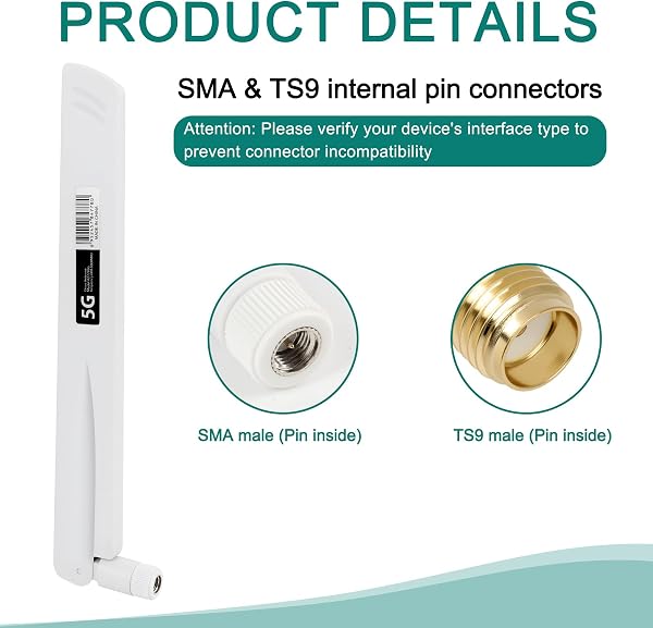 2 Antenne 5g Lte, Amplificatori Di Segnale 4g Da 18 Dbi, Antenne Mobili Omnidirezionali 600–6000 Mhz Con Connettori Sma E Ts9 per Router, Hotspot, Gateway Iot, Dispositivi - 4